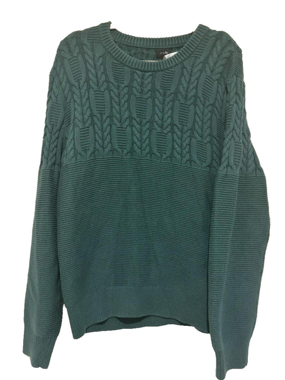 J Crew green sz L cotton cable knit sweater preppy‎ #3475
